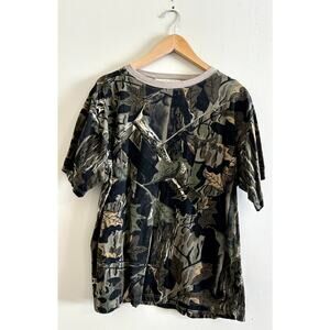 Vintage Tall Timber 90s Camo Tree Bark Ringer Front Pocket T-shirt Men's Large